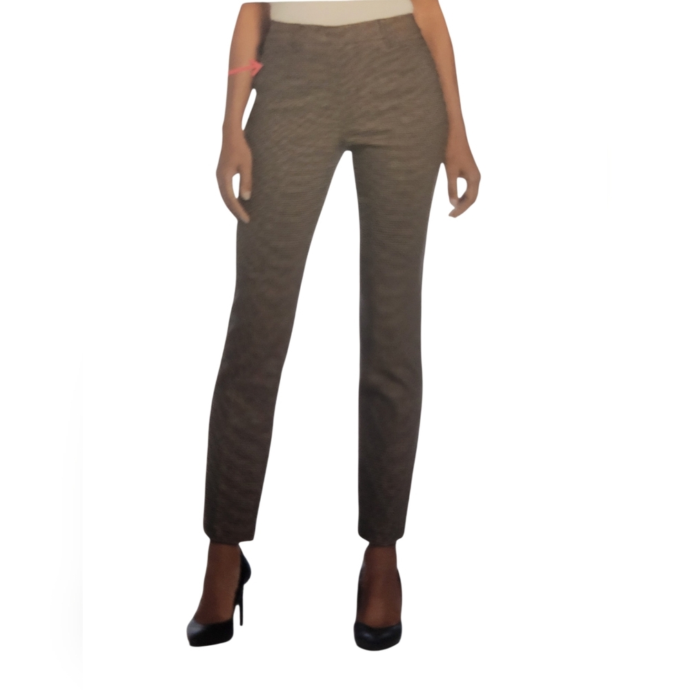 Rafaella Pants Herringbone Slim Straight Brown Cream Pull Ons Sz 12 NEW